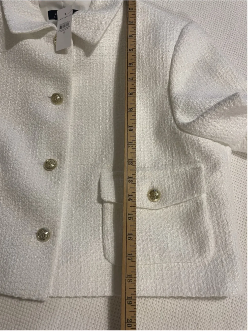 Ann Taylor White Bouclé Cropped Boxy Shimmer Short Sleeve Jacket Blazer 16 NWT
